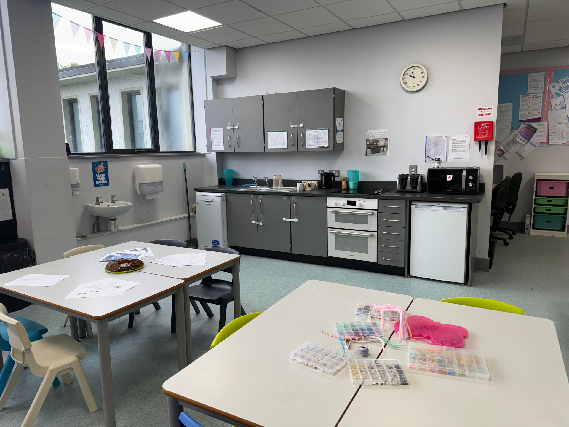 Kitchen and craft tables with bead-making activity
